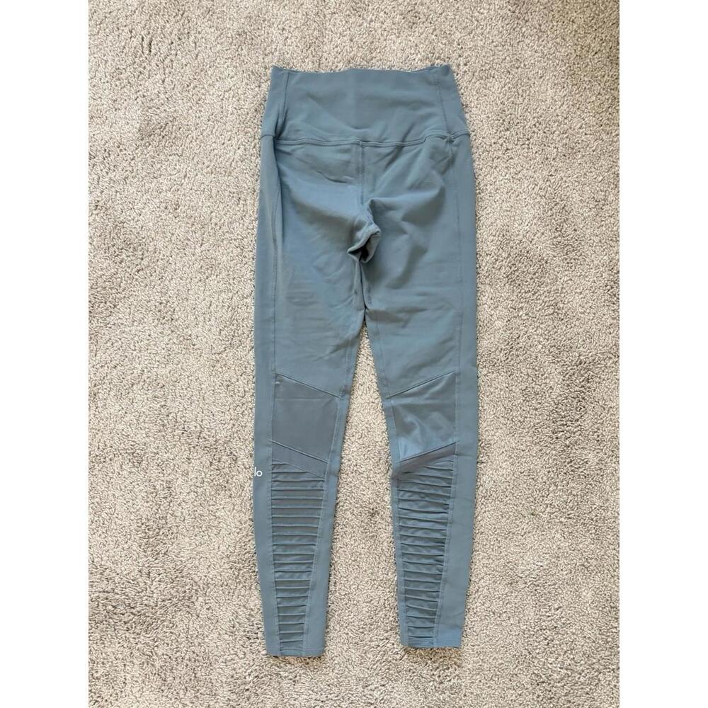Alo Yoga Moto Leggings Womens Small Blue Grey Full‎ Length Athleisure Workout - Picture 4 of 6